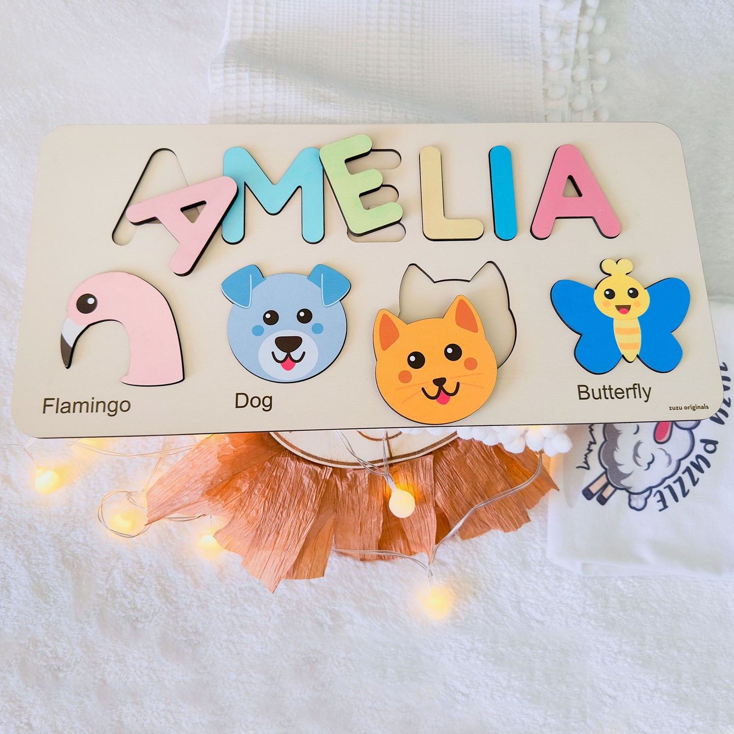 Name Puzzle with Animals, Personalized Animals Puzzle, Gift for Toddlers, Custom Animal Toy, Wooden Montessori Toy, First Birthday Boy Girl