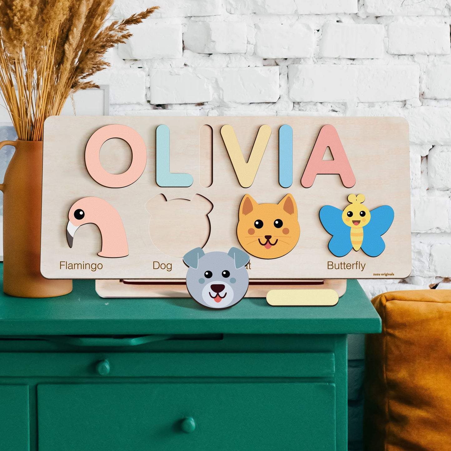 Wood Girl and Boy Name Puzzle with Animals | Personalized Boy and Girl Gift | Baby Name Toy | 0,1,2,3 Years Old Gifts and Toy | Toddler Gift