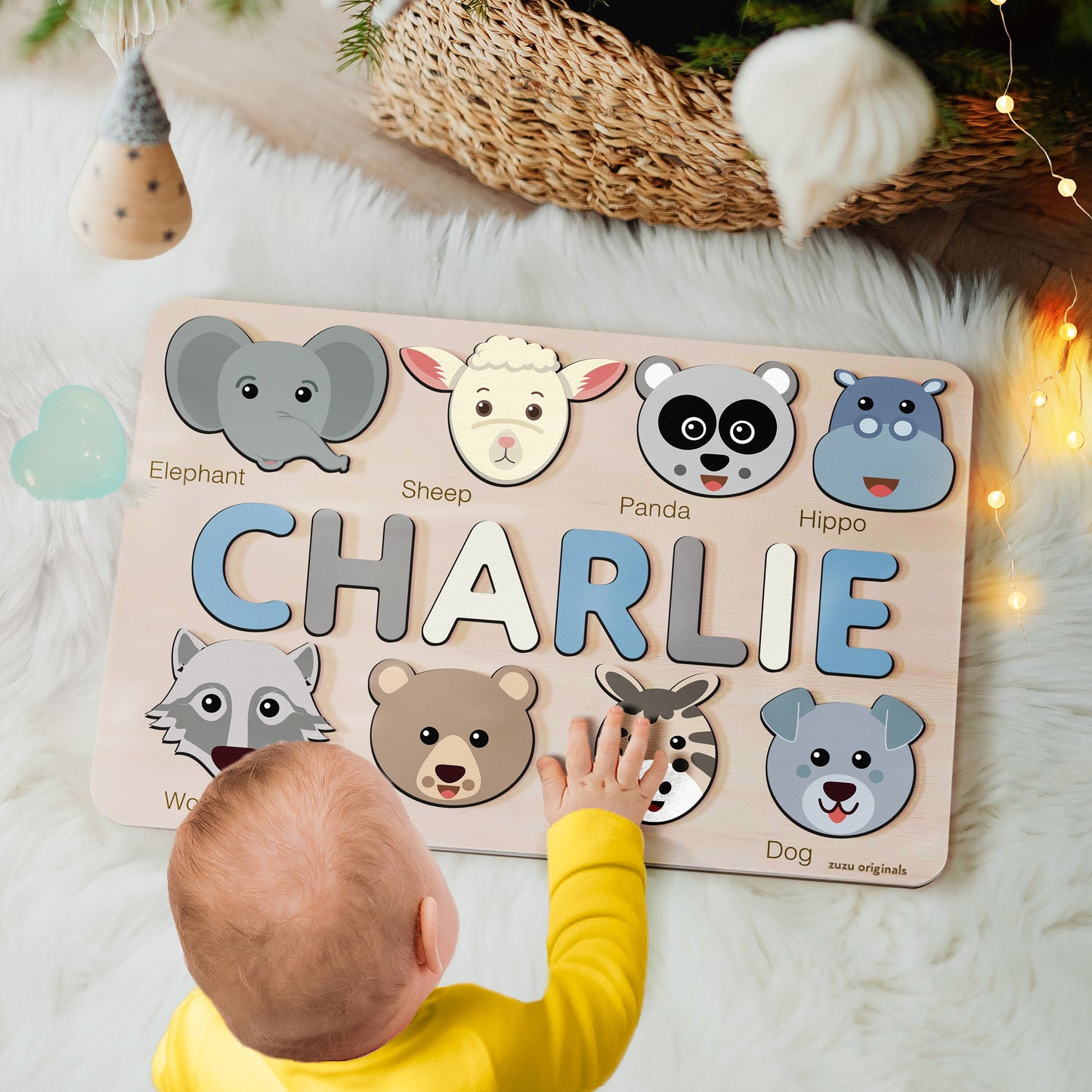 Thematic Name Wooden Puzzle with Animal for Boy and Girls, Kid First Birthday Gift, Personalized Baby Gift, Handmade Custom Name Sign Puzzle