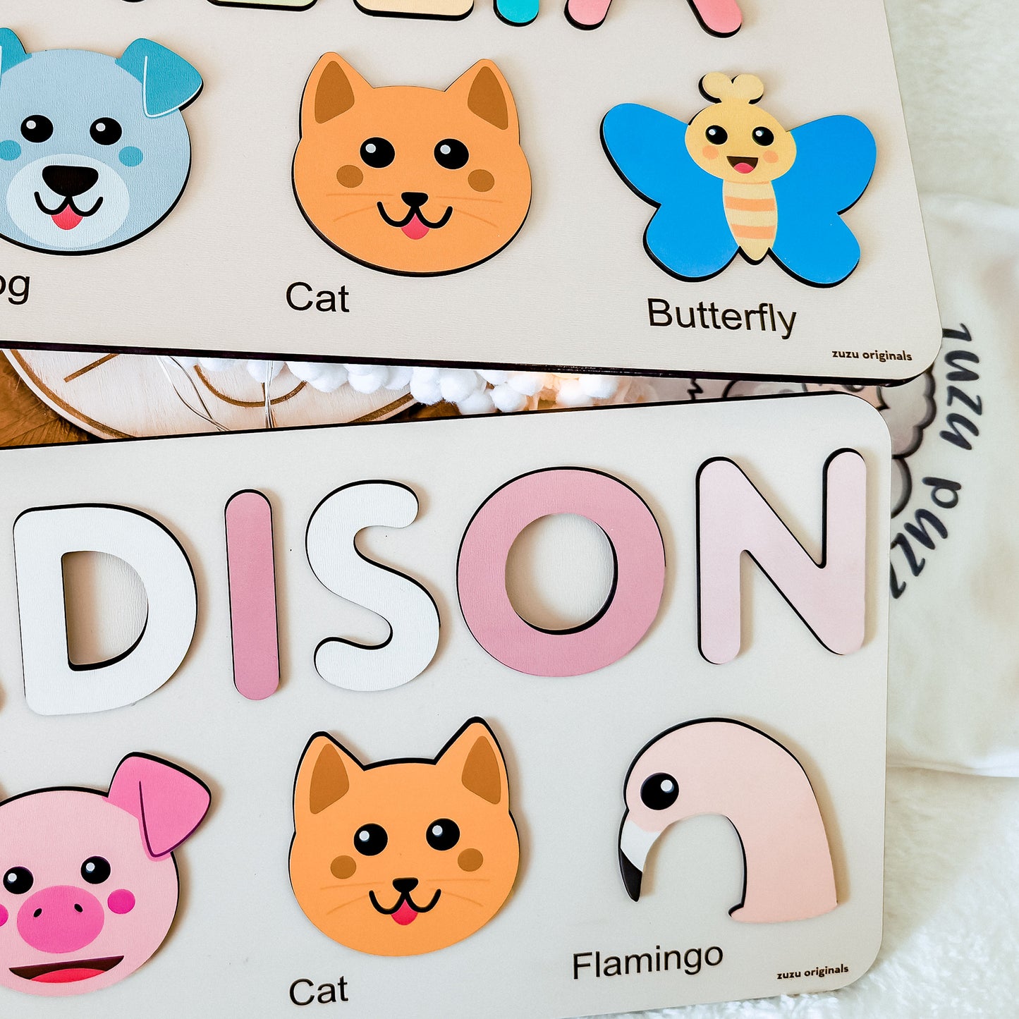 Personalized Name Puzzle with Animals | Baby, Toddler, Kids Toys | Wooden Montessori Toys | Christmas Gifts | First Birthday Girl and Boy