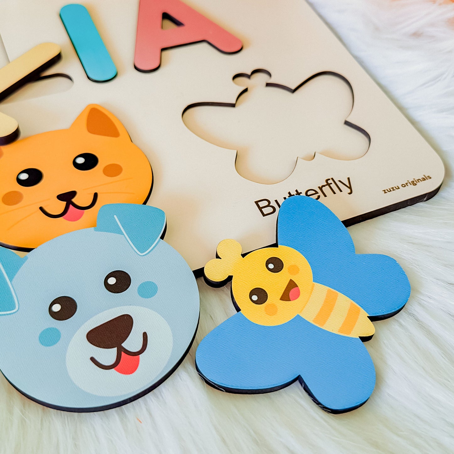 Wood Girl and Boy Name Puzzle with Animals | Personalized Boy and Girl Gift | Baby Name Toy | 0,1,2,3 Years Old Gifts and Toy | Toddler Gift