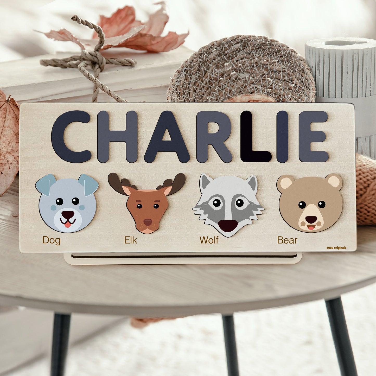 Wooden Busy Board Puzzle | Personalized Name Puzzle with Animals | Baby Girl and Boy Gift | First Christmas Gift | Wood Toy for One Year Old