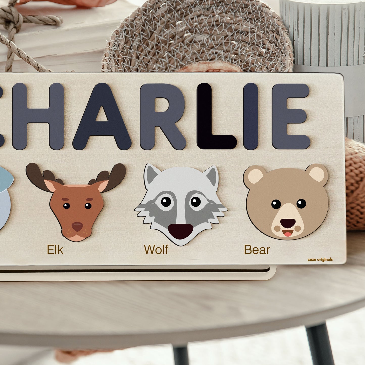 Wooden Busy Board Puzzle | Personalized Name Puzzle with Animals | Baby Girl and Boy Gift | First Christmas Gift | Wood Toy for One Year Old