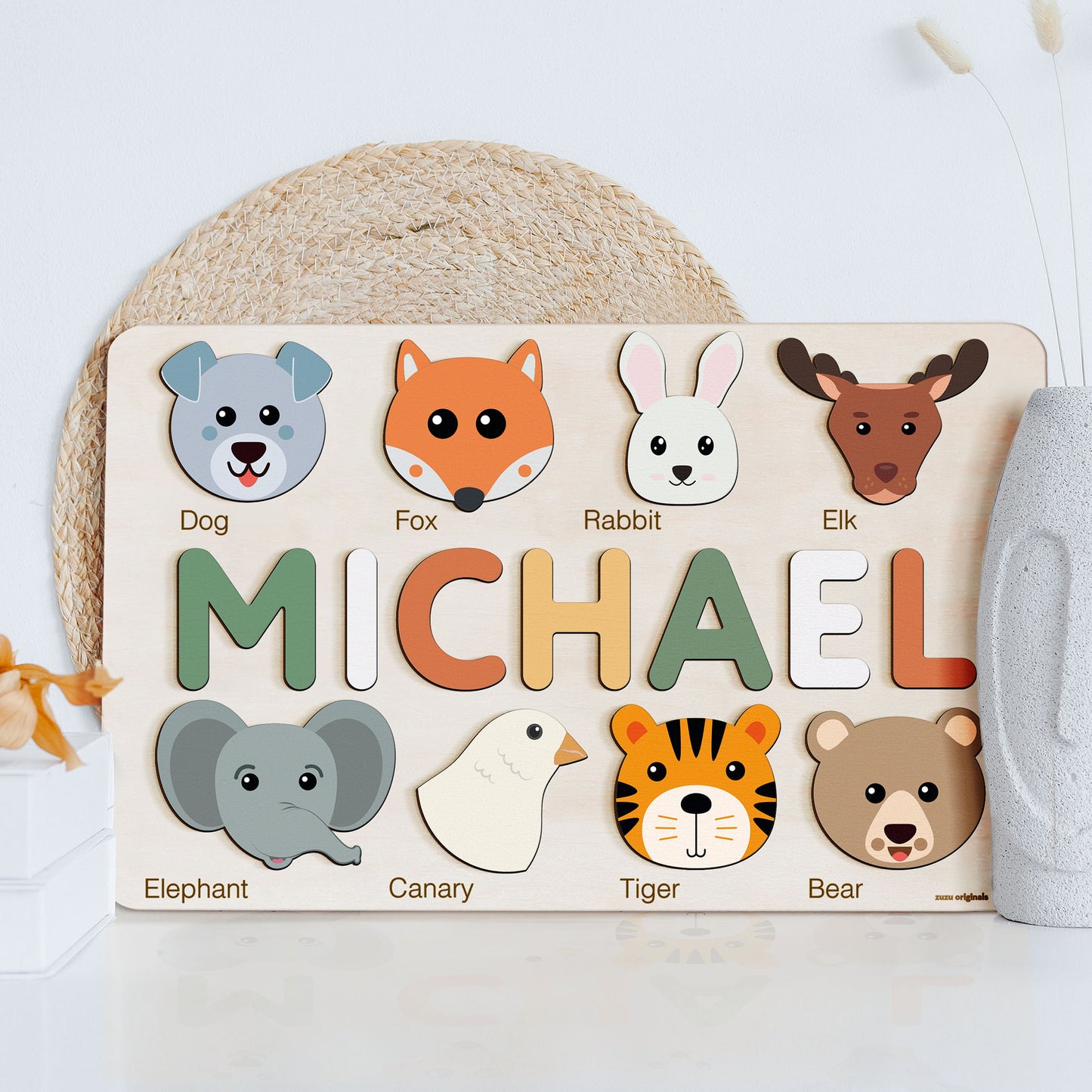 Custom Name Puzzle with Animals, Personalized Handmade Birthday Gift for Kids, Christmas Gifts for Toddlers, Special New Baby Gift, Wood Toy