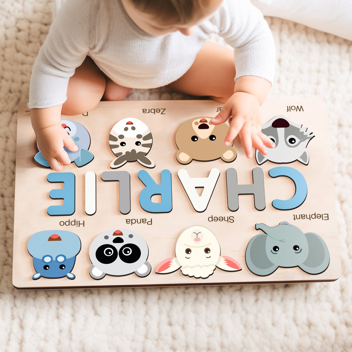 Baby Custom Name Puzzle with Animals, Custom Handmade Birthday Gift for Kids, Christmas Gifts for Toddlers, Special New Baby Gift, Wood Gift