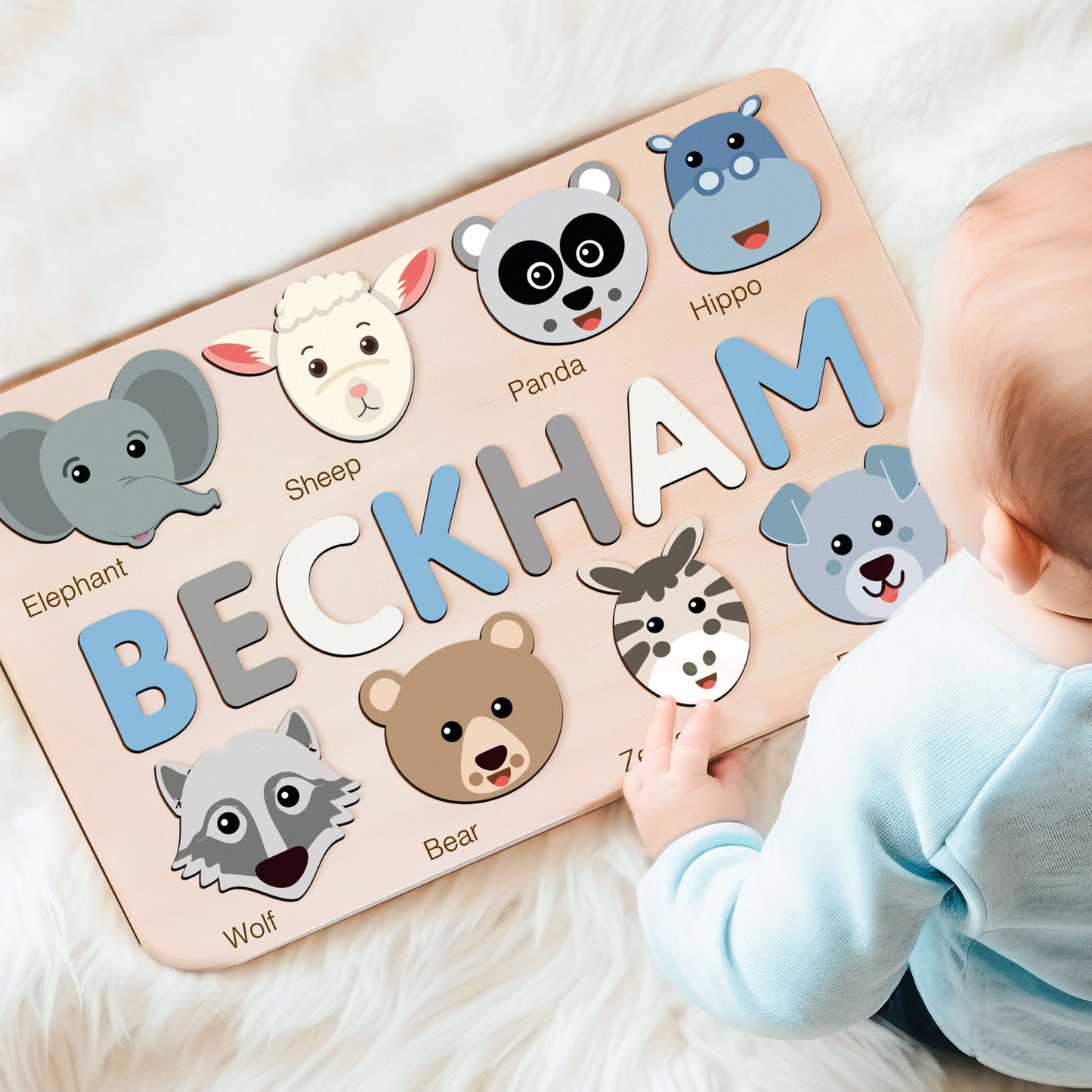 Toddler Custom Name Puzzle with Animals, Custom Handmade Birthday Gift for Kids, Christmas Gifts for Baby, Special New Baby Gift, Wood Toy