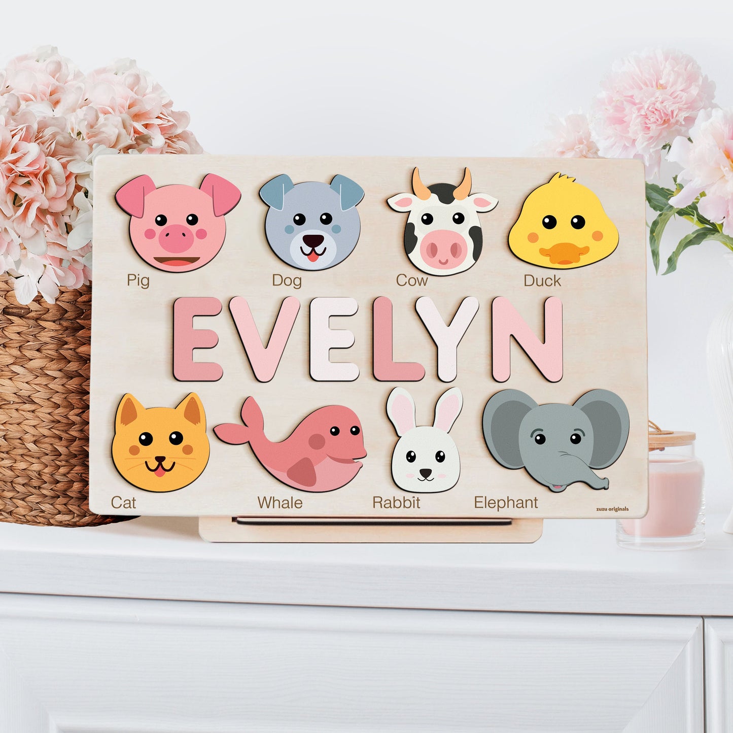 Custom Handmade Name Puzzle with Animals, Personalized Birthday Gift for Kids, Christmas Gifts for Toddlers, Unique New Baby Gift, Wood Toy