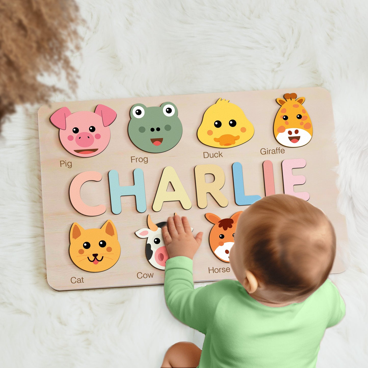 Custom Handmade Name Puzzle with Animals, Personalized Birthday Gift for Kids, Christmas Gifts for Toddlers, Unique New Baby Gift, Wood Toy