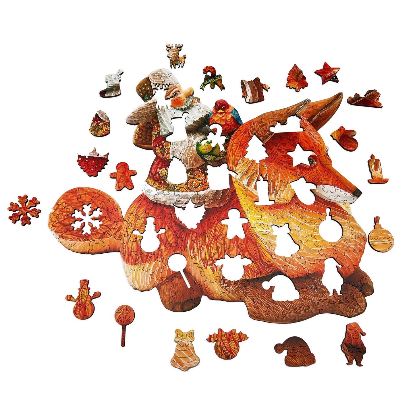 Christmas Santa on Fox Wooden Jigsaw Puzzle For Adults and Kids | Premium 180 pcs Wooden Laser Cut, Christmas Gift