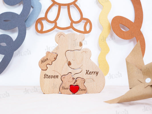 Personalized Wooden Family Puzzle, Koala Ornament, Family of Five, Home Decor, Family Memorial Gift, Wooden Animal Statue, Christmas Gifts