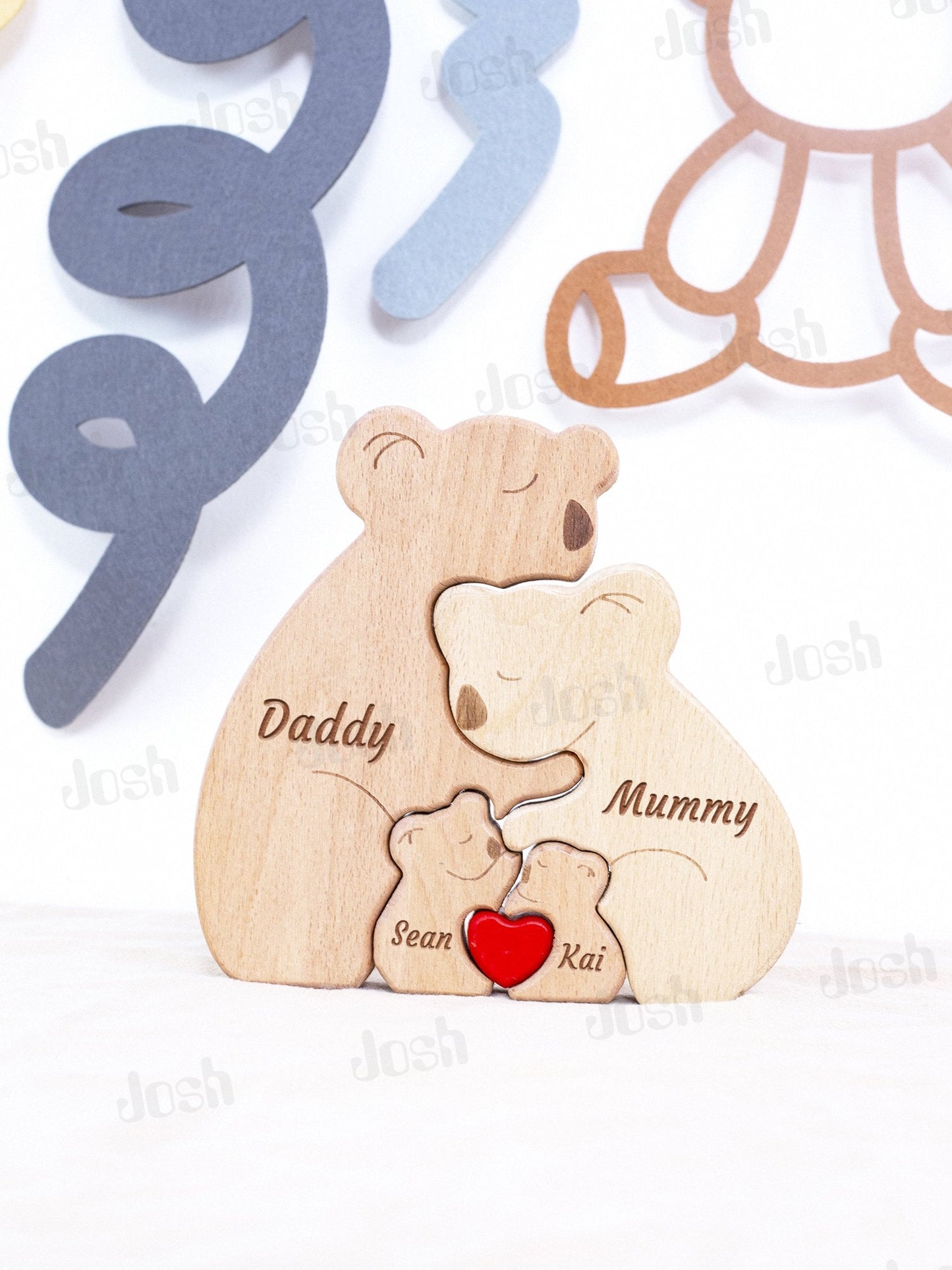 Personalized Wooden Family Puzzle, Koala Ornament, Family of Five, Home Decor, Family Memorial Gift, Wooden Animal Statue, Christmas Gifts