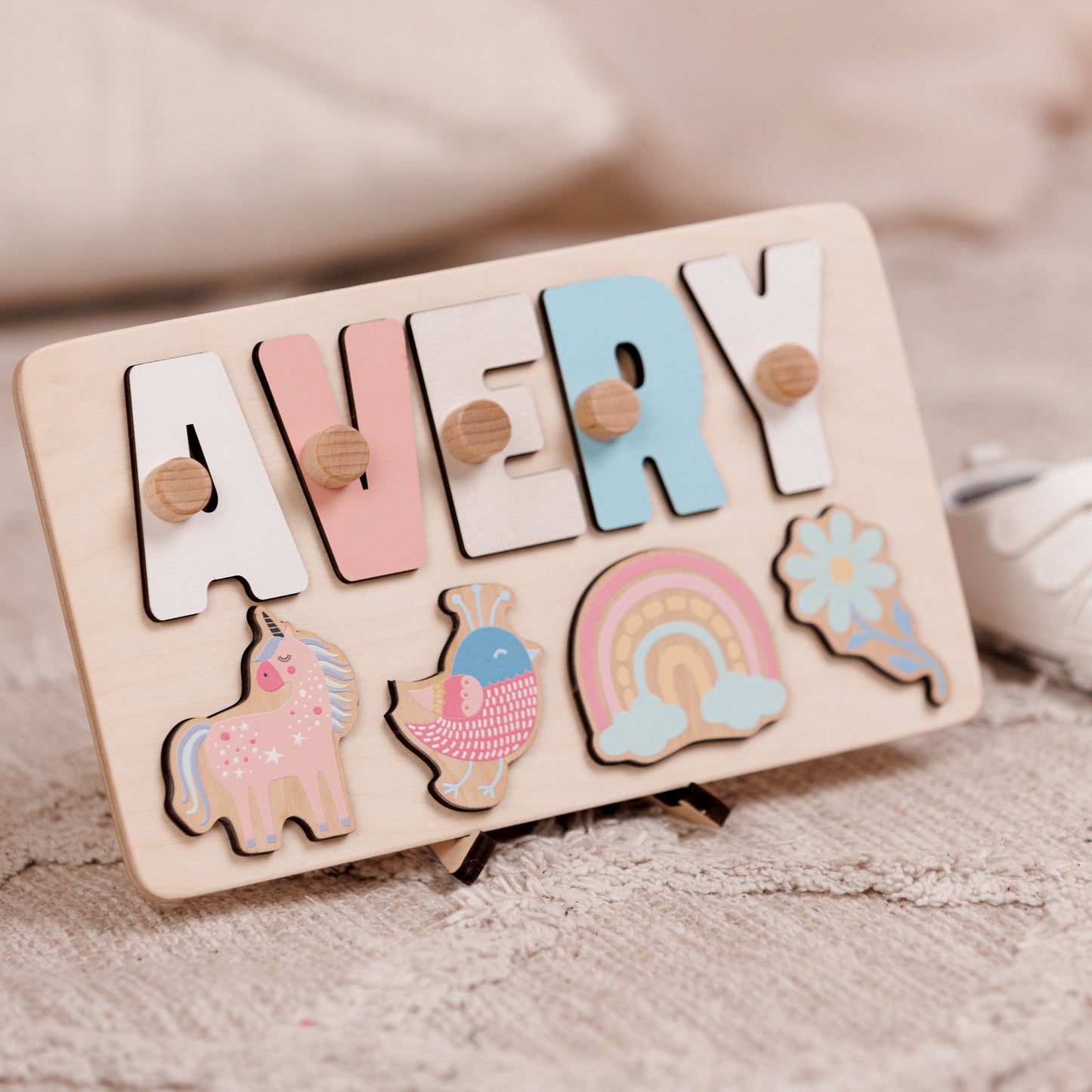 Baby Name Puzzle, Montessori Wooden Puzzle, First Birthday Gift, Personalized Wooden Name Puzzle with Pegs, Baby Shower Gift