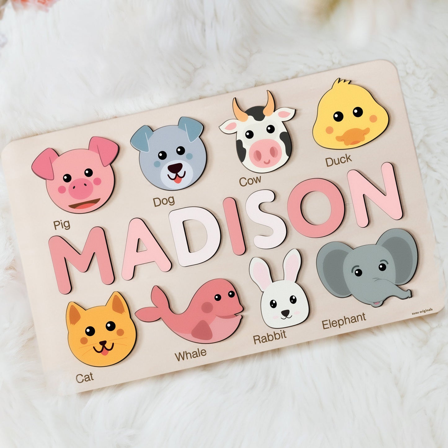 Wood Girl and Boy Name Puzzle with Animals | Personalized Boy and Girl Gift | Baby Name Toy | 0,1,2,3 Years Old Gifts and Toy | Toddler Gift