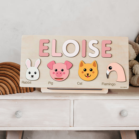 Personalized Name Puzzle with Animals | Baby, Toddler, Kids Toys | Wooden Montessori Toys | Christmas Gifts | First Birthday Girl and Boy