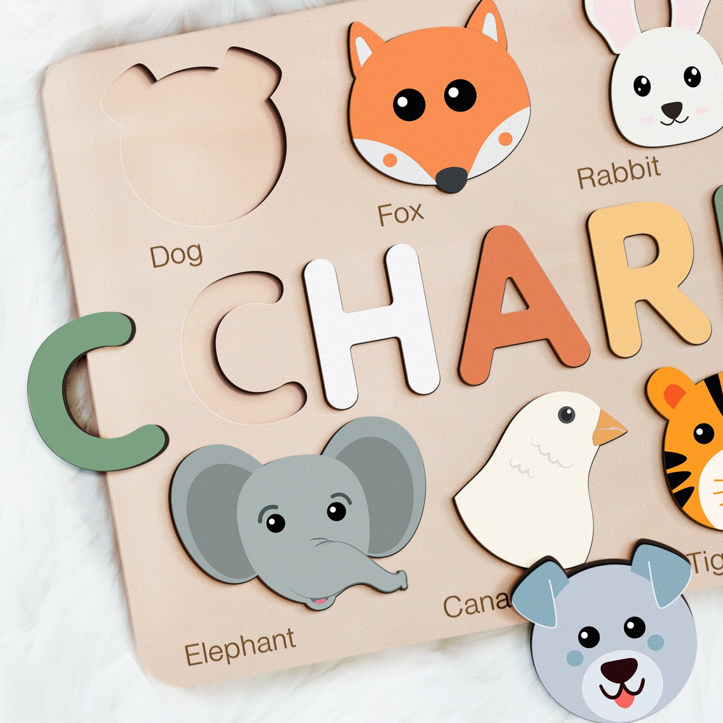 Animals Puzzle with Name, Personalized Puzzle, Christmas Gifts for Toddlers, Custom Animal Wooden Toy, Nursery Decor, First Birthday Gift