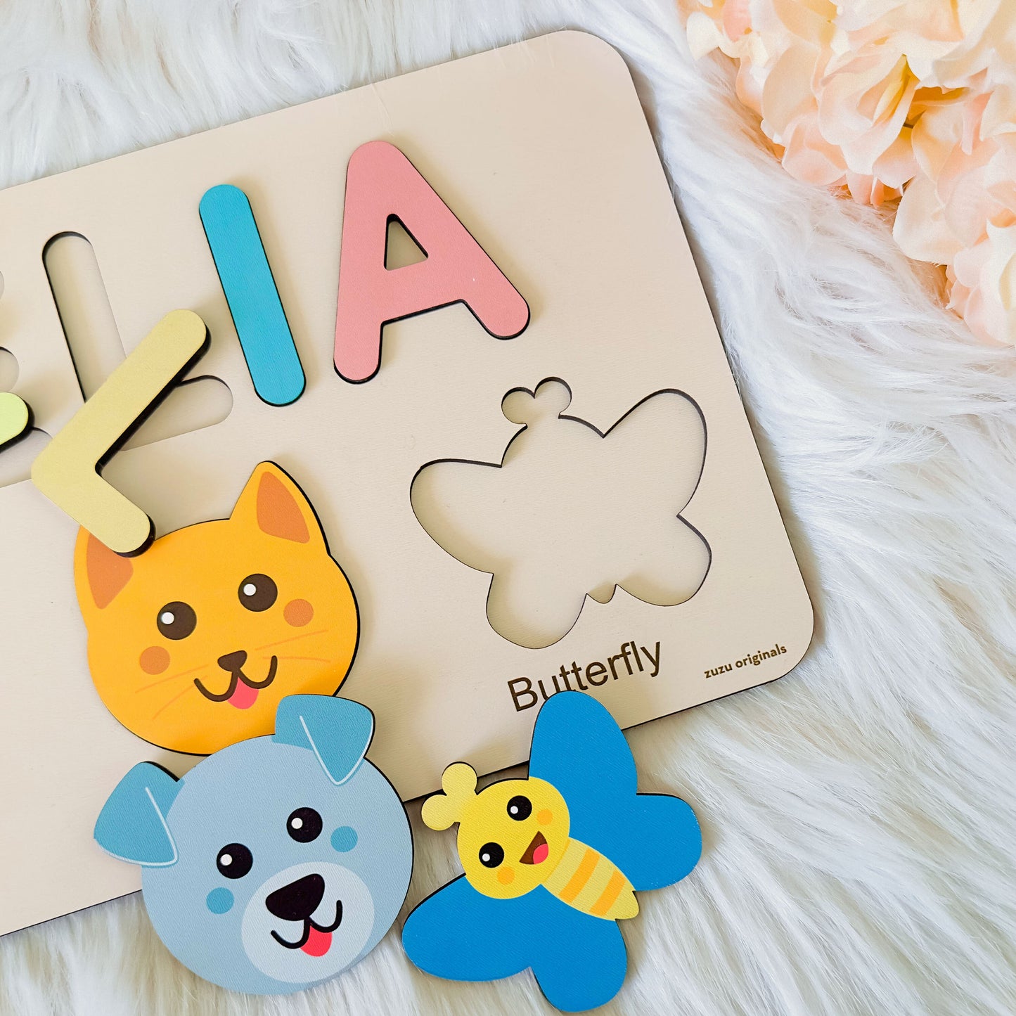 Animals Puzzle Customizable Name Puzzle for Baby, 1st Birthday Gifts for Baby Girl and Boy, Montessori Wooden Toys with Personalized Names