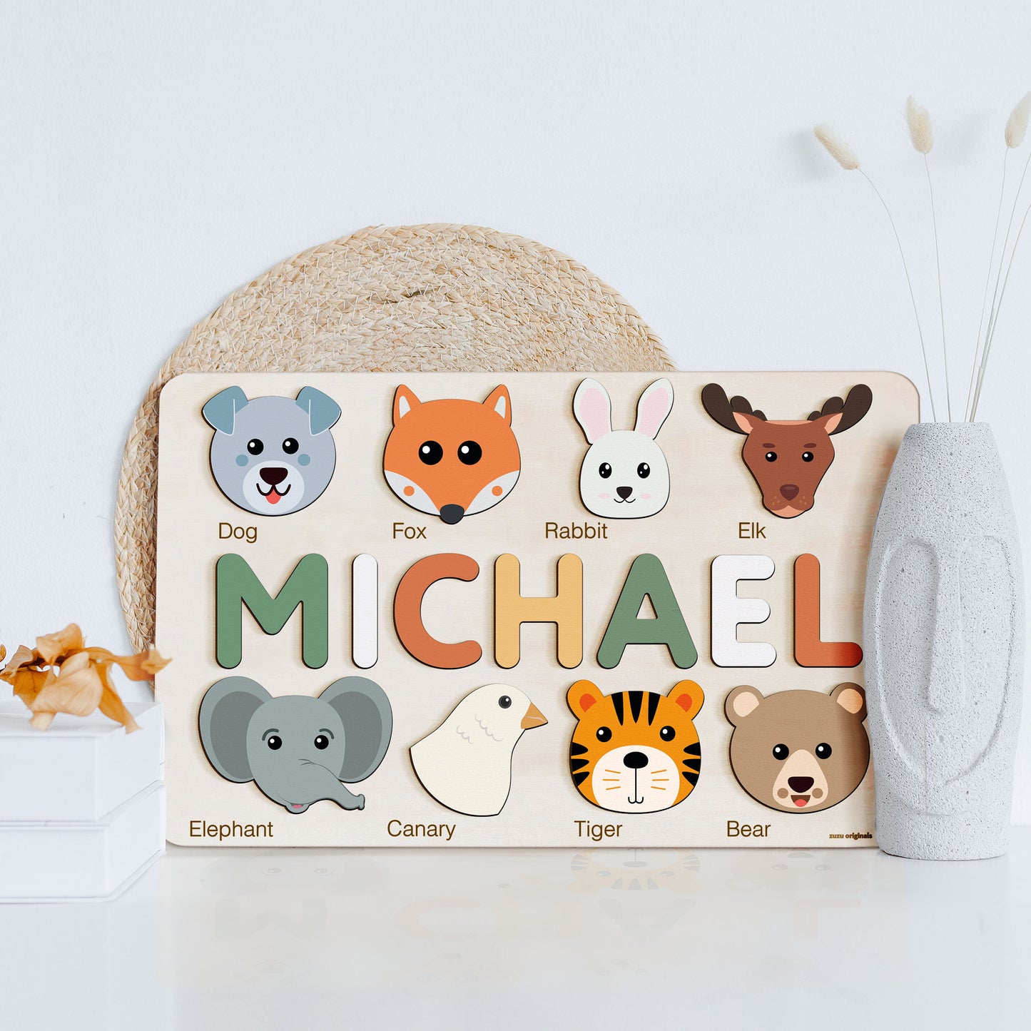 Baby Custom Name Puzzle with Animals, Custom Handmade Birthday Gift for Kids, Christmas Gifts for Toddlers, Special New Baby Gift, Wood Gift