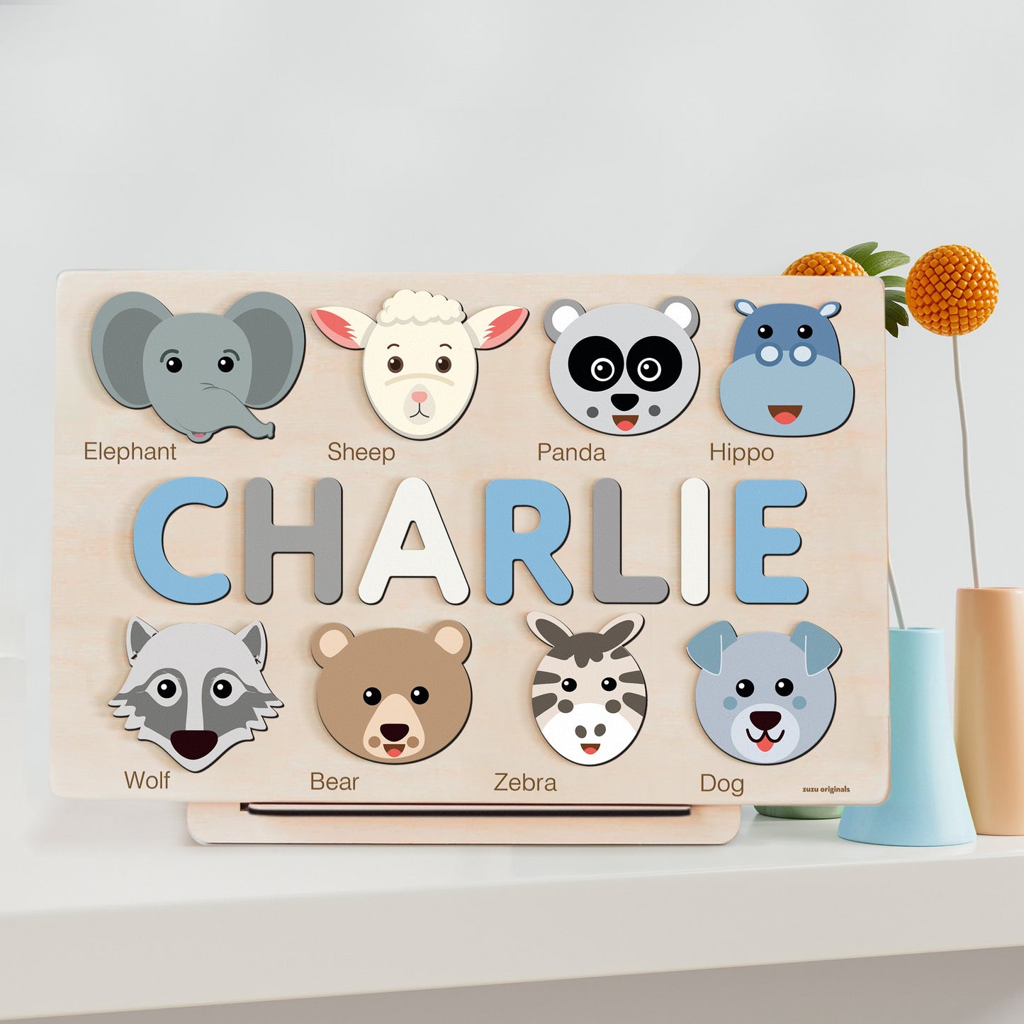 Baby Custom Name Puzzle with Animals, Custom Handmade Birthday Gift for Kids, Christmas Gifts for Toddlers, Special New Baby Gift, Wood Gift