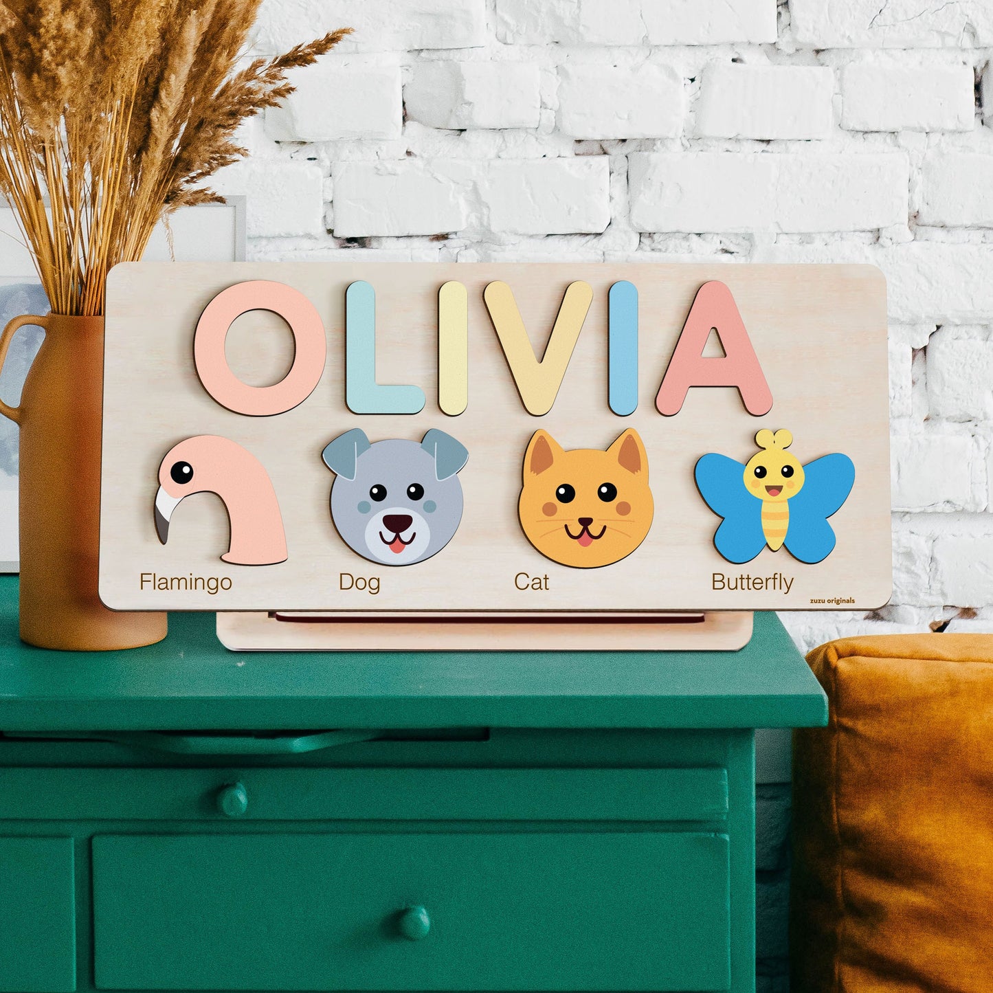 Custom Handmade Name Puzzle with Animals, Personalized Birthday Gift for Kids, Christmas Gifts for Toddlers, Unique New Baby Gift, Wood Toy