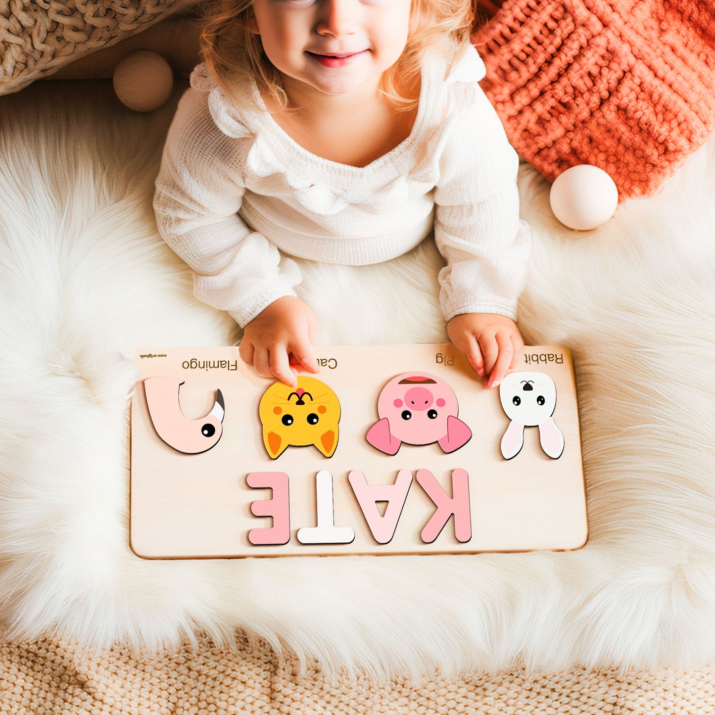 Animals Puzzle with Custom Baby Name, Personalized Name Puzzle, Zuzu Puzzle Licensed Puzzle, Baby Girl Gift, Baby Boy Gift, Handmade Wooden