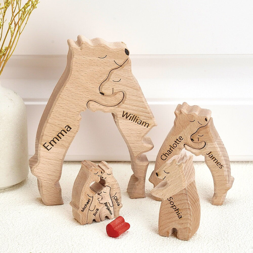 Wooden Bear Family Puzzle - Family Puzzle - Family Keepsake Gifts - Animal Family Wooden Toys - Wedding Anniversary -Home Decor, Pearl