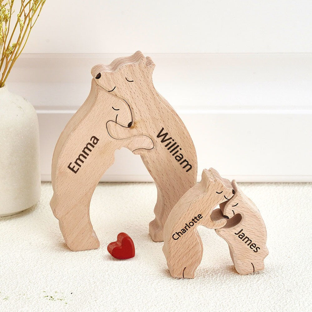 Wooden Bear Family Puzzle - Family Puzzle - Family Keepsake Gifts - Animal Family Wooden Toys - Wedding Anniversary -Home Decor, Pearl