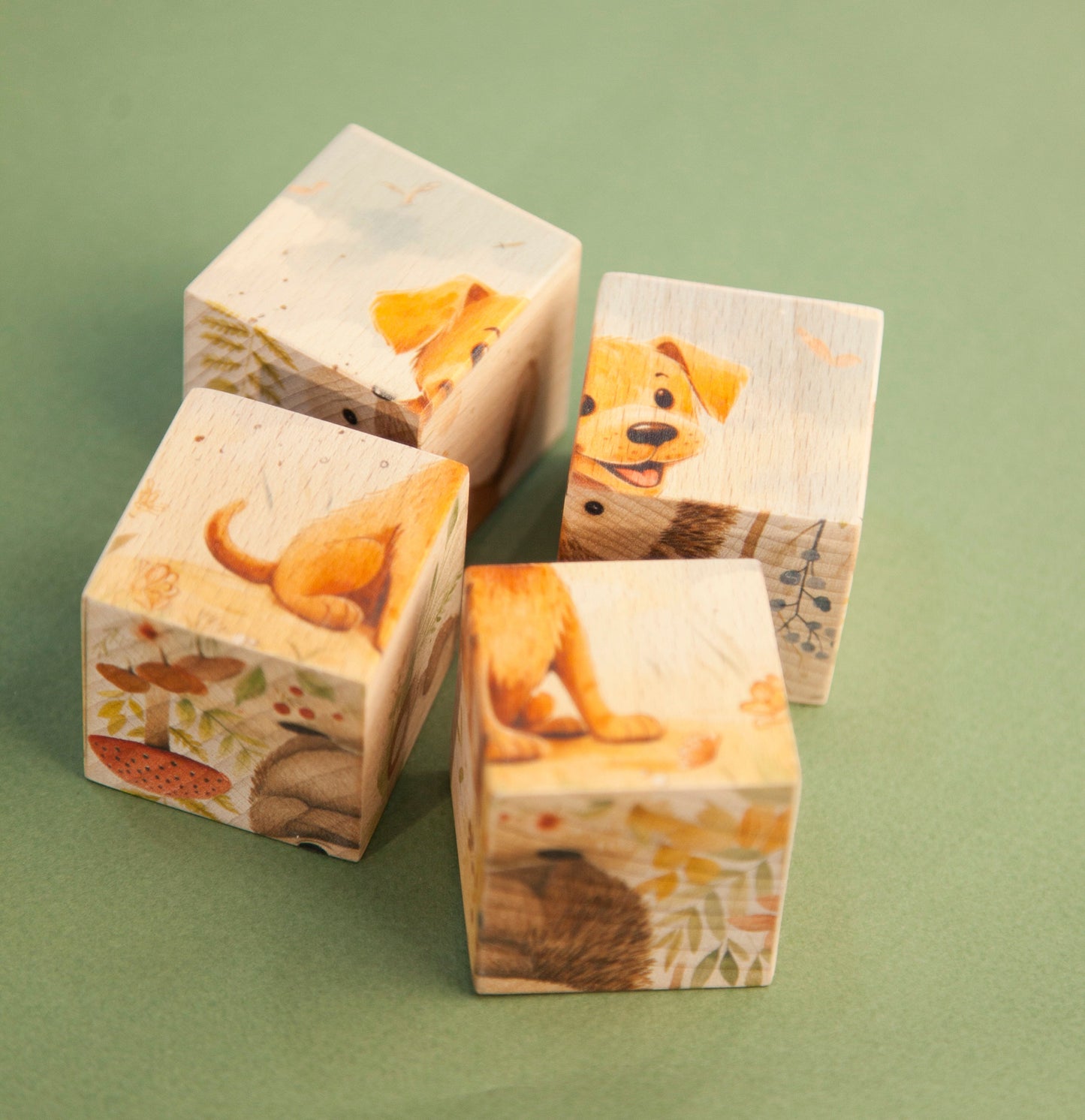 Wooden Baby Cube With Animals, Kitten Baby Birth Cubes, Bunny Natural Wood Blocks, Puppy Wooden Cube Puzzle, Duckling Educational Puzzle