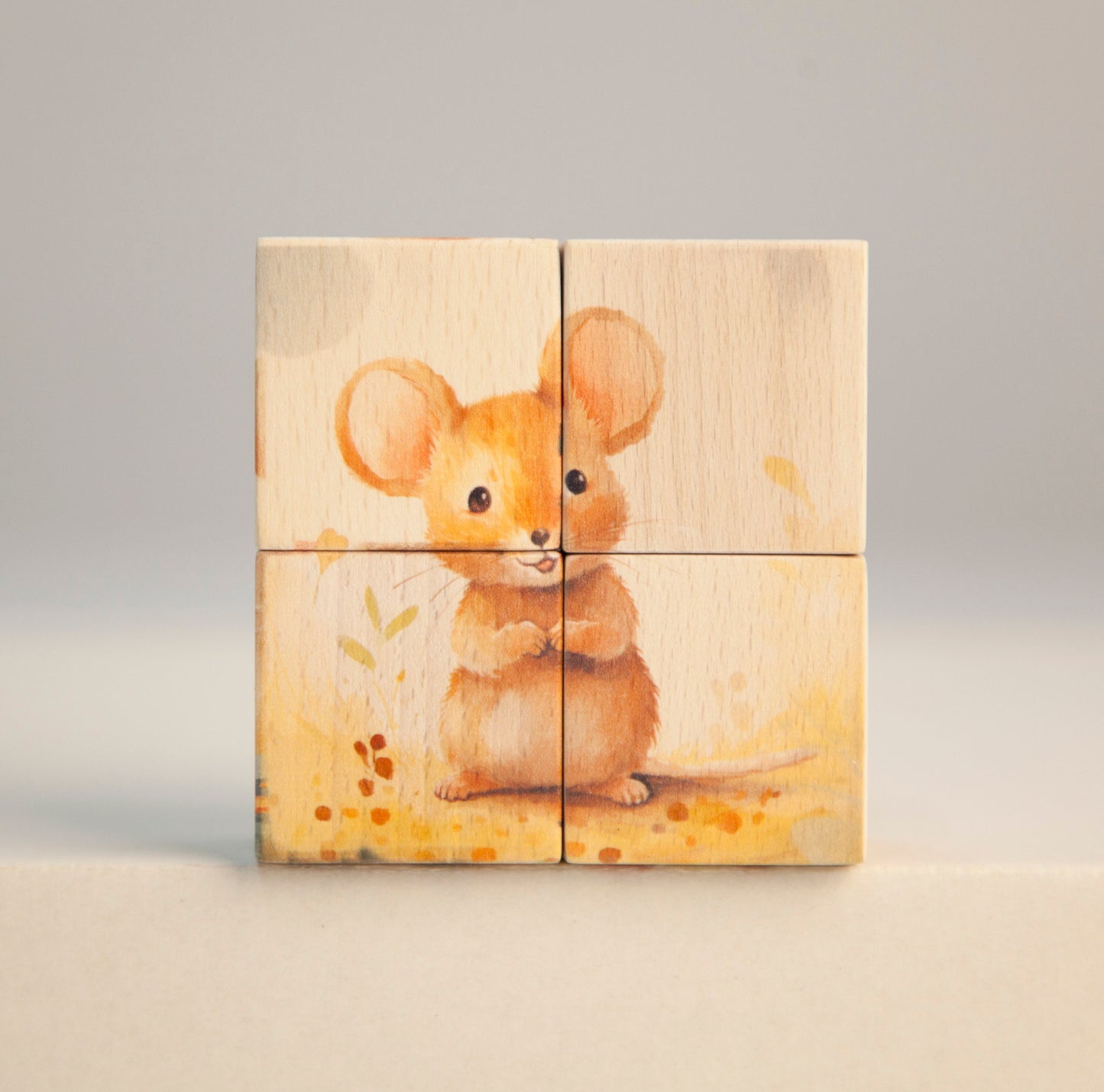 Wooden Baby Cube With Animals, Kitten Baby Birth Cubes, Bunny Natural Wood Blocks, Puppy Wooden Cube Puzzle, Duckling Educational Puzzle