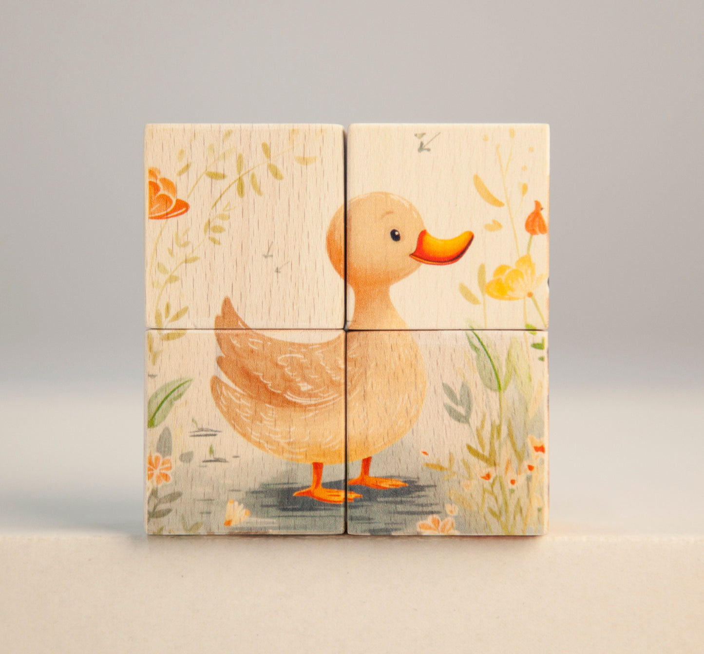 Wooden Baby Cube With Animals, Kitten Baby Birth Cubes, Bunny Natural Wood Blocks, Puppy Wooden Cube Puzzle, Duckling Educational Puzzle