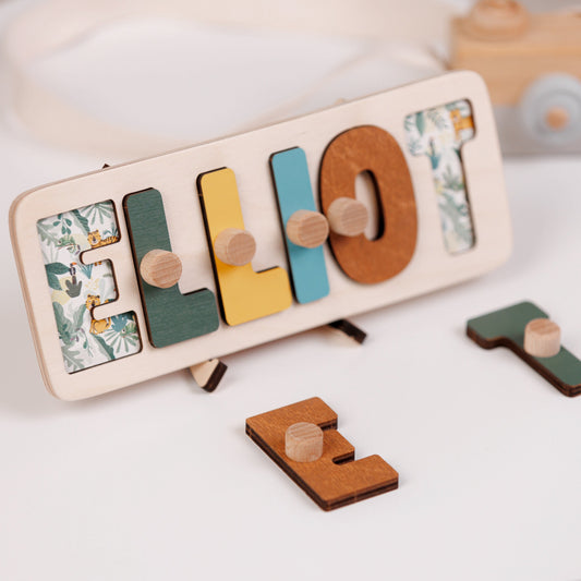 Baby Name Puzzle, Montessori Wooden Puzzle, First Birthday Gift, Personalized Wooden Name Puzzle with Pegs, Baby Shower Gift