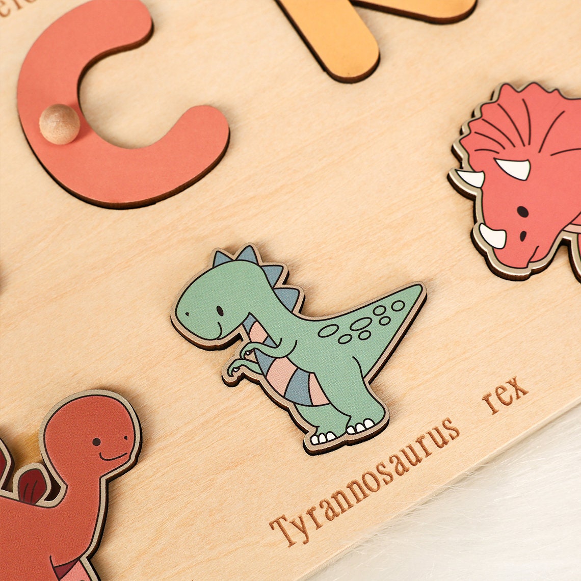 Custom Dinosaur Name Puzzle, Dinosaur First Birthday Gift, Dino Baby Shower Gift, Personalized Montessori Toys, 2 Years Old, Nursery Decor