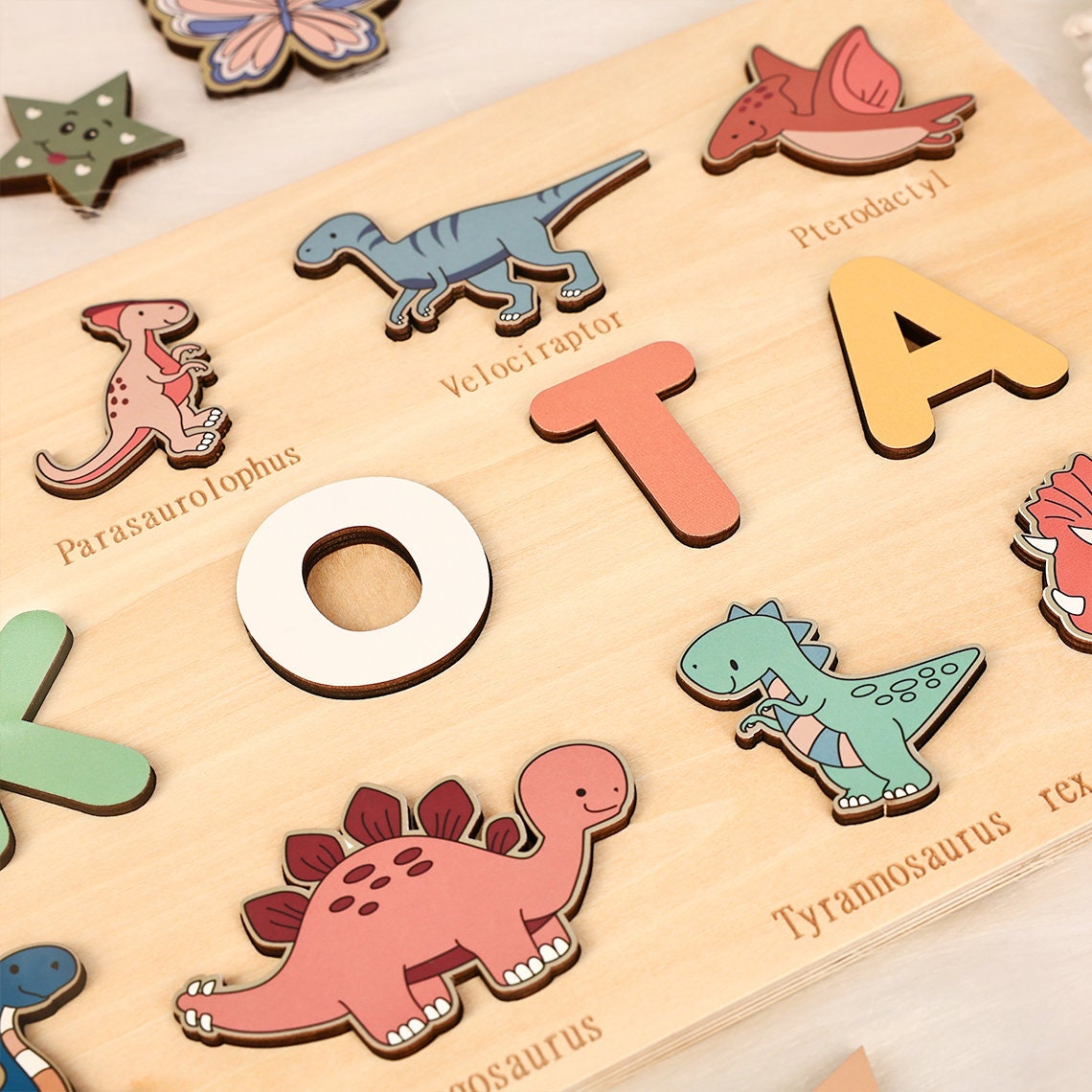 Custom Dinosaur Name Puzzle, Dinosaur First Birthday Gift, Dino Baby Shower Gift, Personalized Montessori Toys, 2 Years Old, Nursery Decor