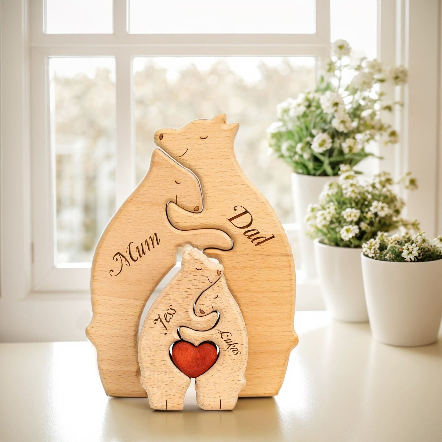 Wooden Bear Family Puzzle,Custom Bear Figurines,Personalized Wooden Animal Puzzle,Family Home Decor,Personalized Father's Day Gift Kids Gift