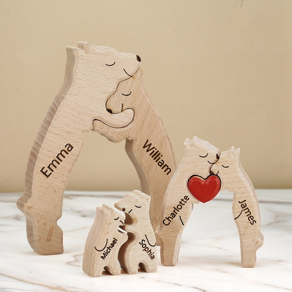 Wooden Bear Family Puzzle - Family Puzzle - Family Keepsake Gifts - Animal Family Wooden Toys - Wedding Anniversary -Home Decor, Pearl