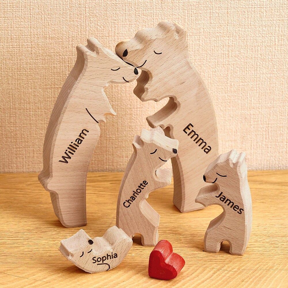 Wooden Bear Family Puzzle - Family Puzzle - Family Keepsake Gifts - Animal Family Wooden Toys - Wedding Anniversary -Home Decor, Pearl