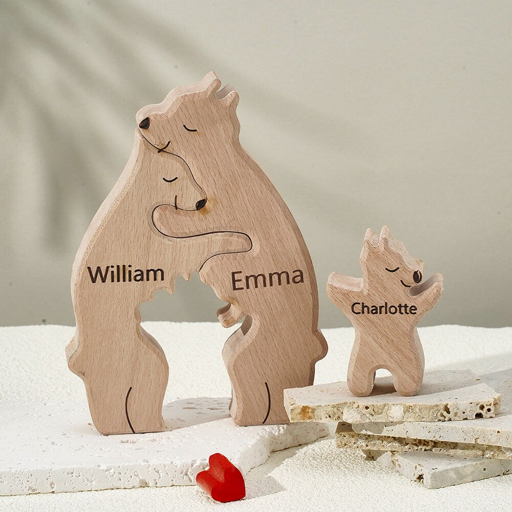 Wooden Bear Family Puzzle - Family Puzzle - Family Keepsake Gifts - Animal Family Wooden Toys - Wedding Anniversary -Home Decor, Pearl