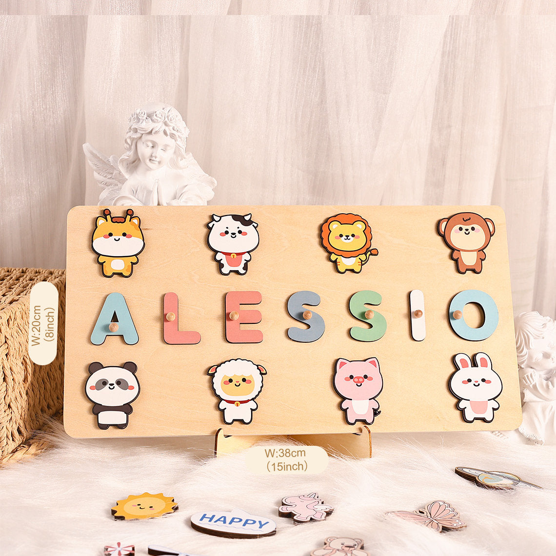 Wood Toys for One-Year-Old, Personalized Name Puzzle with Zoos/Animal, Custom Toddler Toys, Kids Baby Girl Shower Gift, Montessori Toys