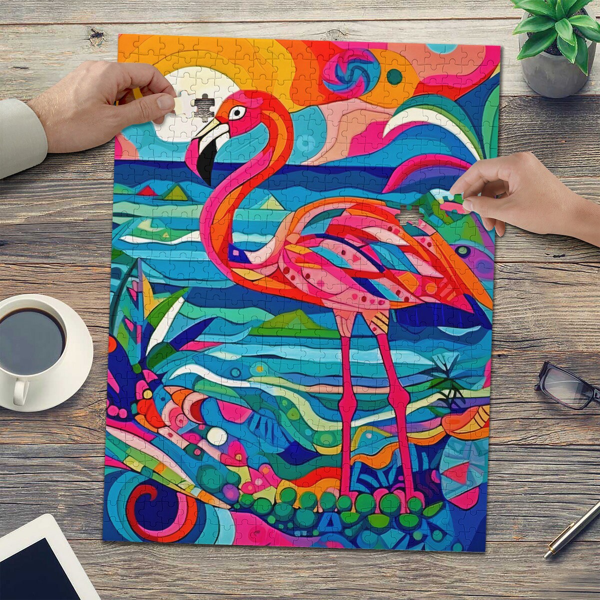 Wooden Jigsaw Puzzle  500 1000 Pieces Tropical Flamingo