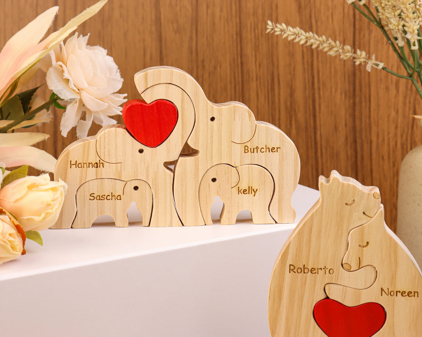 Wooden Elephant Family Puzzle,Family Name Puzzle,Family Keepsake Gifts,Animal Family Toys,Wedding Anniversary,Home Decor,Gift for Kids