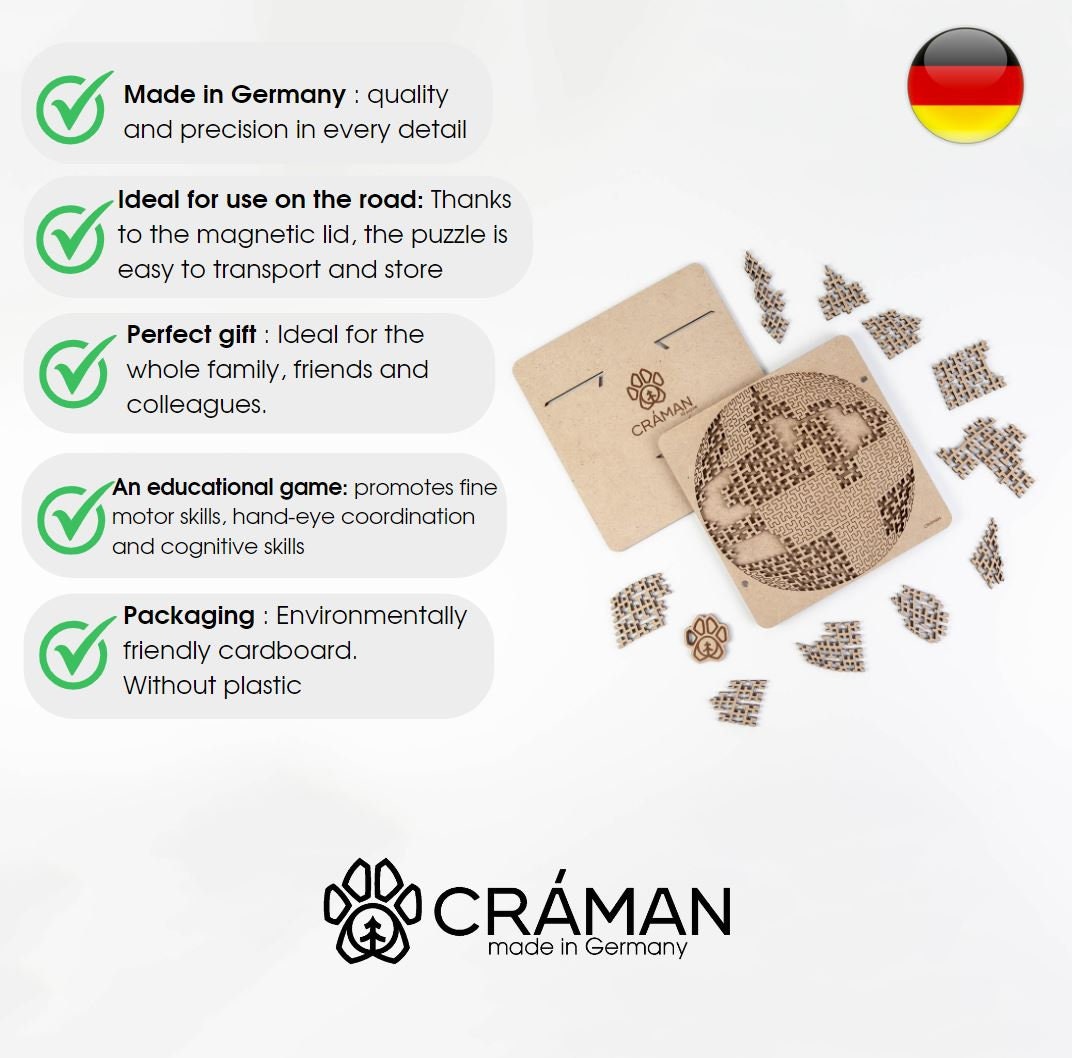 Custom fractal wood jigsaw puzzle 4 - best gift for Adults and Kids personalized, Unique IQ Brain Game, antistress, made in Germany, Craman