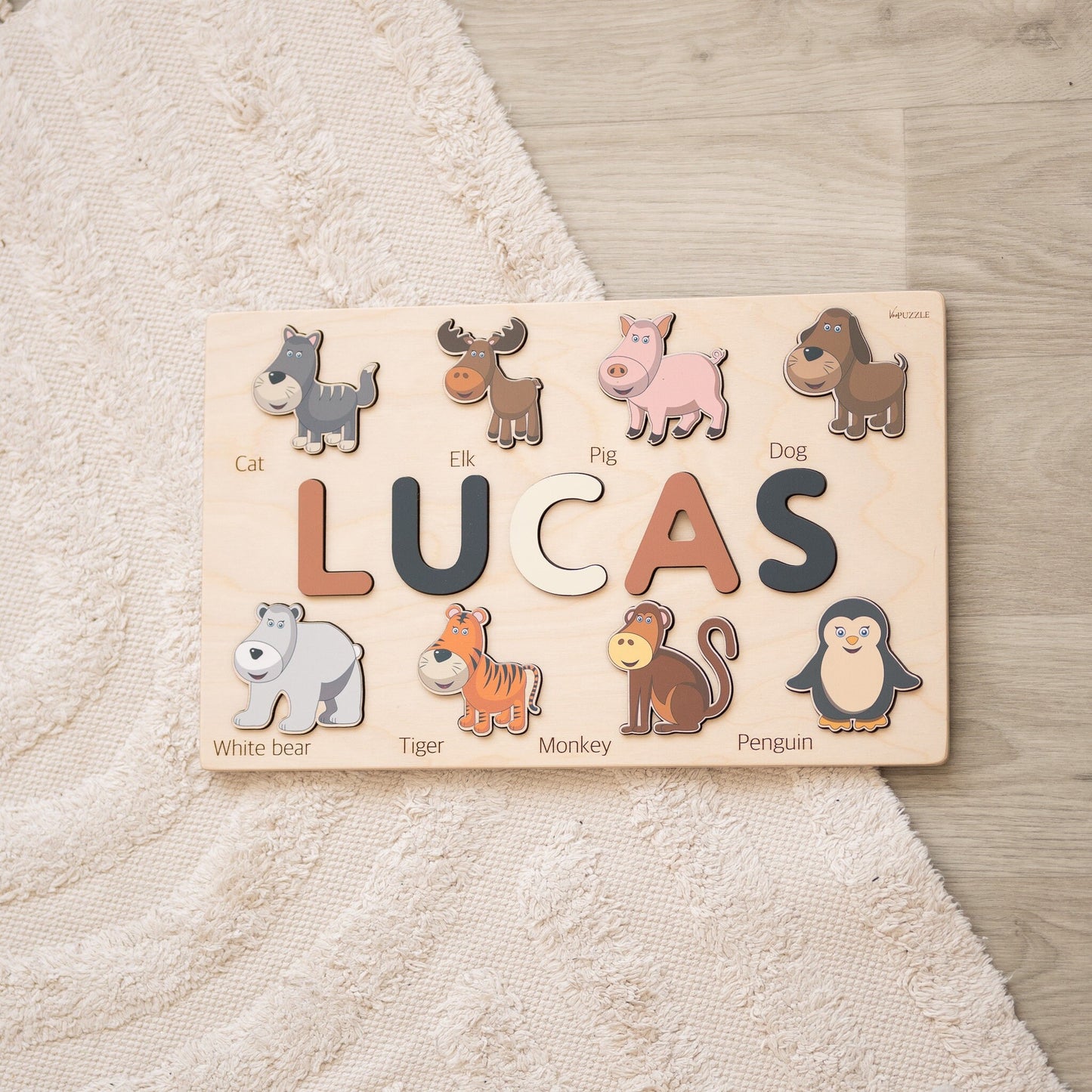 Baby Name Puzzle with Pegs and Animals Gift for Toddlers 2 Years Old Personalized Wooden Toys Baby Shower Gifts Toddler Funny Busy Board Toy