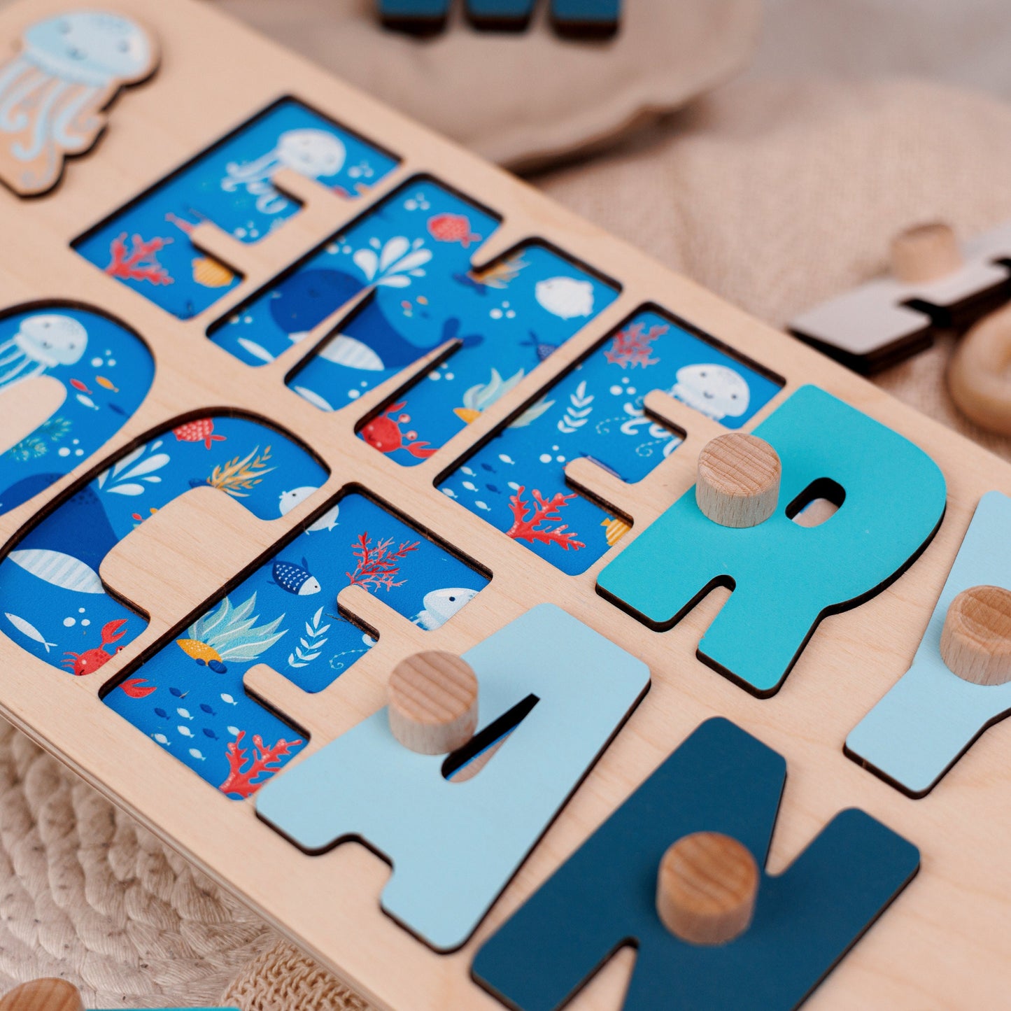 Baby Name Puzzle, Montessori Wooden Puzzle, First Birthday Gift, Personalized Wooden Name Puzzle with Pegs, Baby Shower Gift