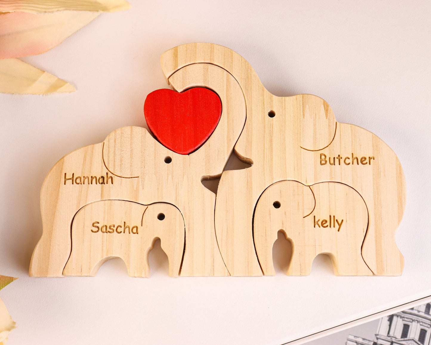 Wooden Elephant Family Puzzle,Family Name Puzzle,Family Keepsake Gifts,Animal Family Toys,Wedding Anniversary,Home Decor,Gift for Kids