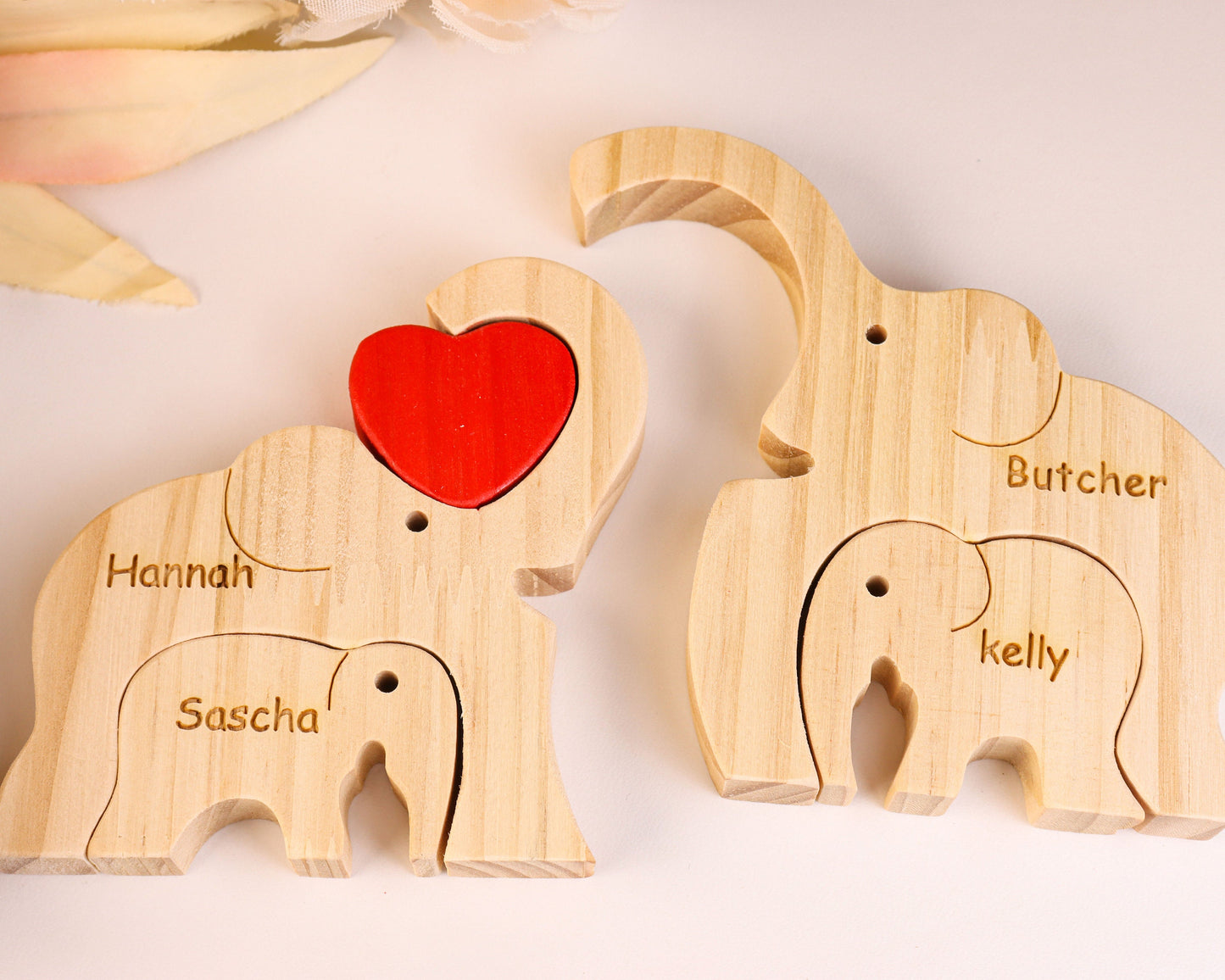 Wooden Elephant Family Puzzle,Family Name Puzzle,Family Keepsake Gifts,Animal Family Toys,Wedding Anniversary,Home Decor,Gift for Kids