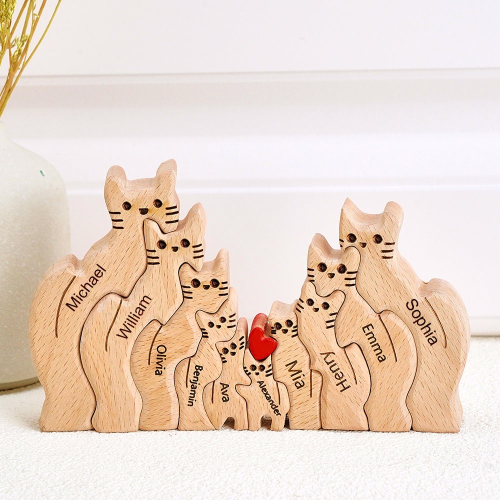 Wooden Cat Family Puzzle, Cat Family Puzzle, Family Keepsake Gifts, Animal Family Wooden Toys, Wedding Anniversary, Mothers Day Gift