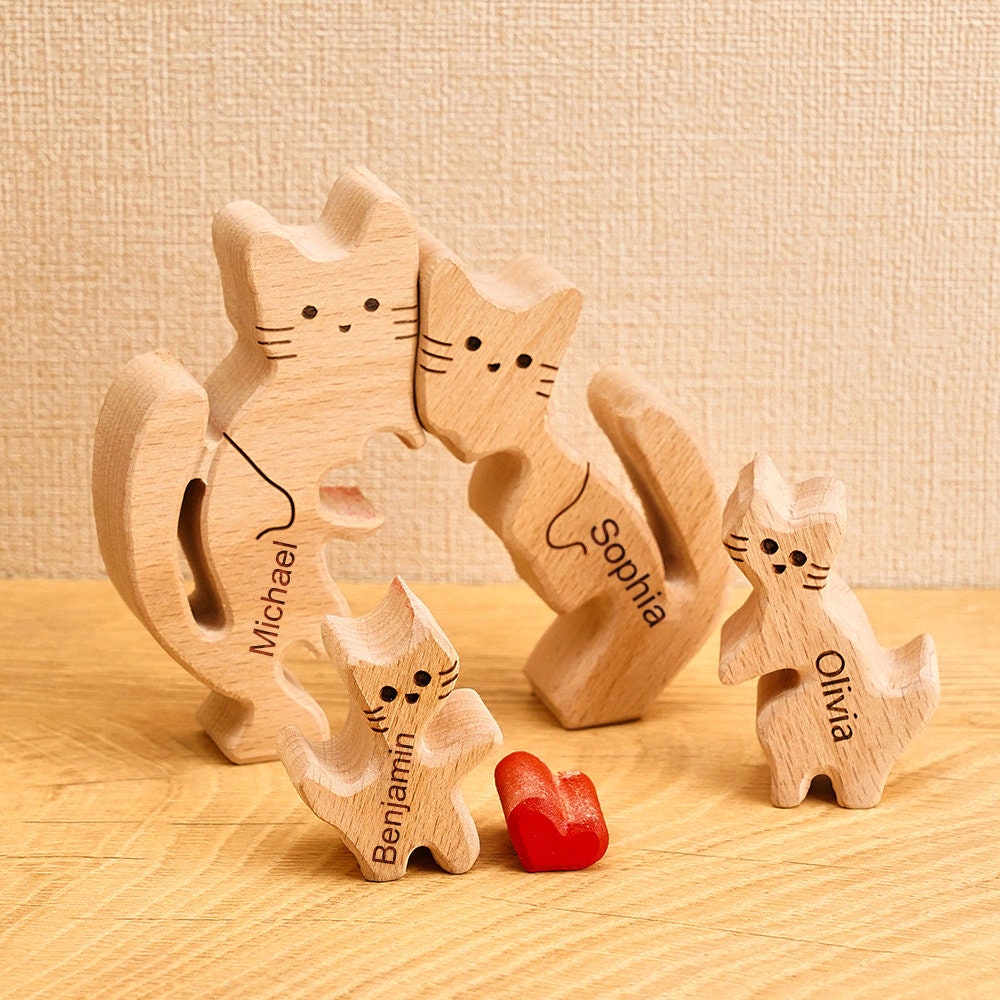 Wooden Cat Family Puzzle, Cat Family Puzzle, Family Keepsake Gifts, Animal Family Wooden Toys, Wedding Anniversary, Mothers Day Gift