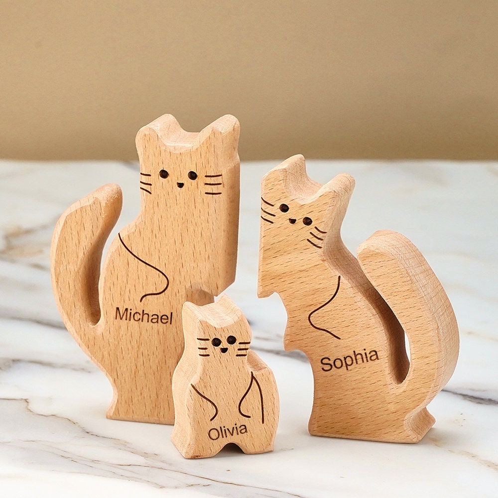 Wooden Cat Family Puzzle, Cat Family Puzzle, Family Keepsake Gifts, Animal Family Wooden Toys, Wedding Anniversary, Mothers Day Gift