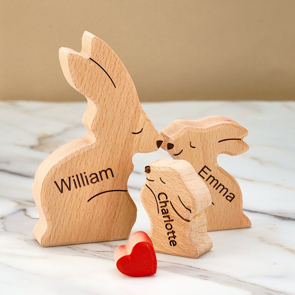 Wooden Bunny Family Puzzle, Engraved Family Name Puzzle, Rabbit Family Keepsake Gift, Animal Family,Gift for Kids, Family  Gift