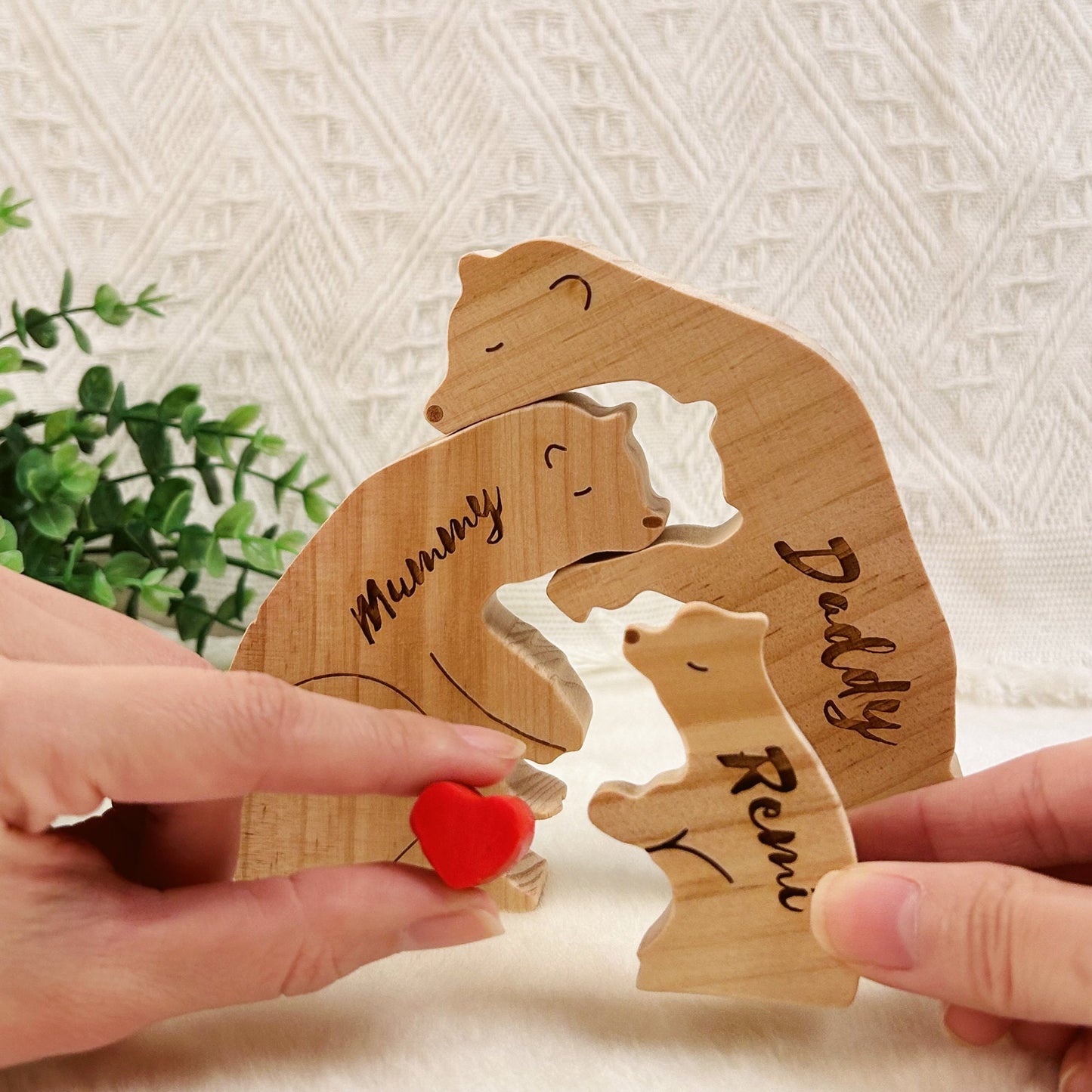 Personalized Hug Wooden Bears Puzzle, Family Keepsake Gifts, Engraved Family Name Puzzle, Animal Family Home Gift, Unique Room Decoration