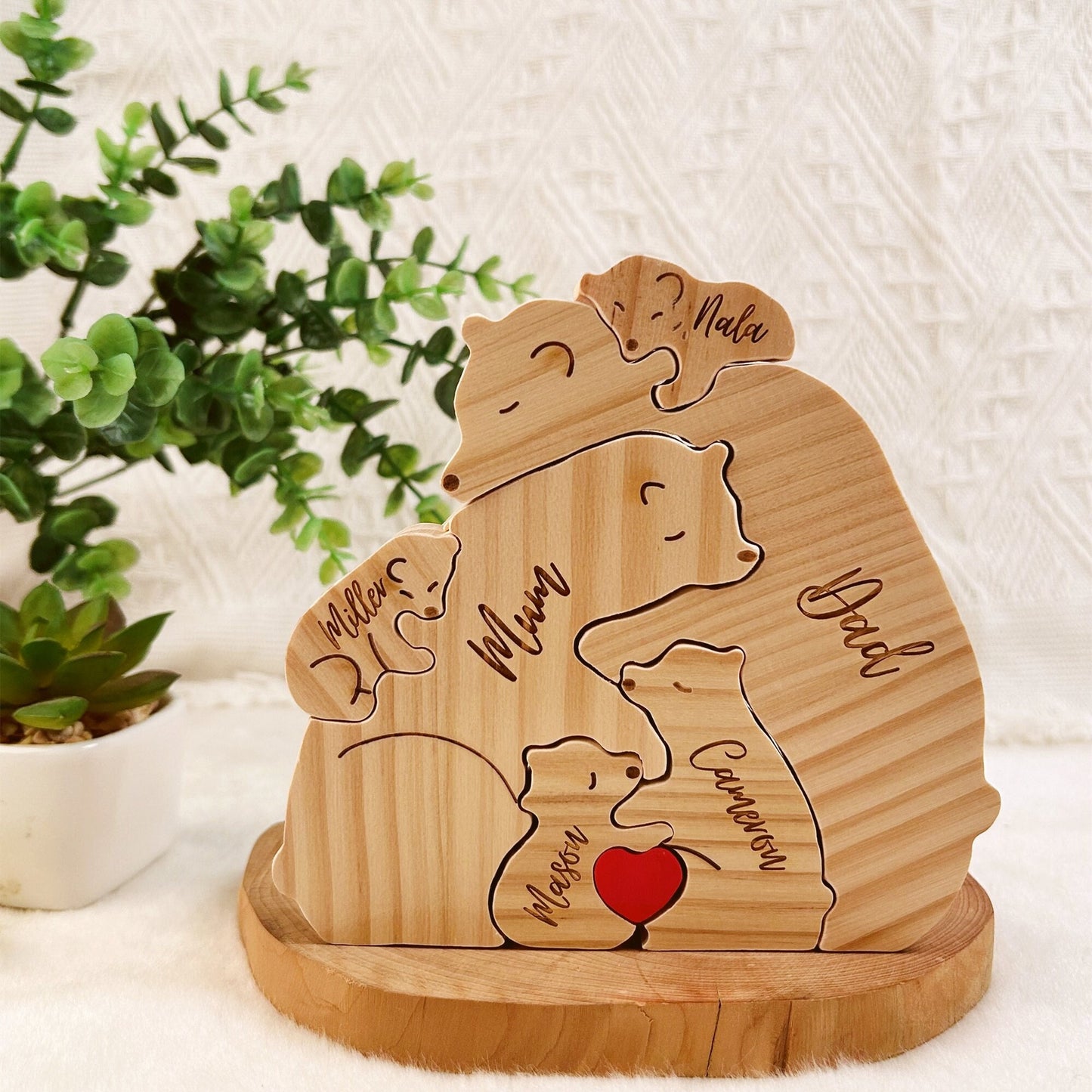 Personalized Hug Wooden Bears Puzzle, Family Keepsake Gifts, Engraved Family Name Puzzle, Animal Family Home Gift, Unique Room Decoration